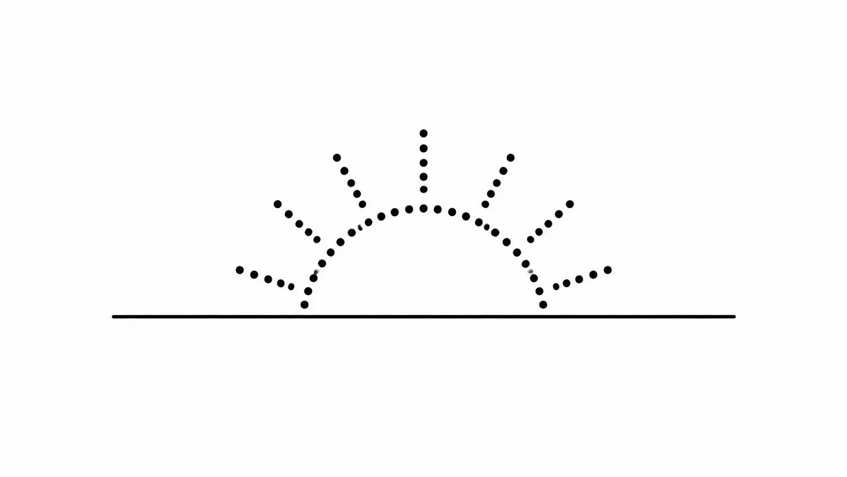 A half sun of dots rising over a horizon line