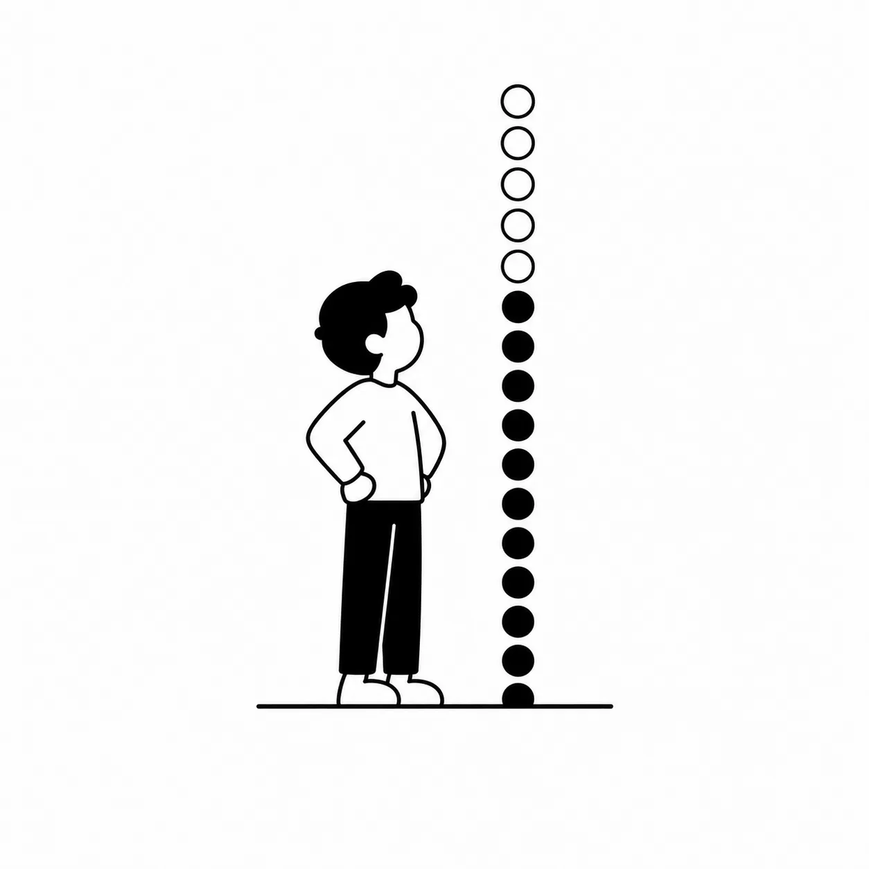 A person measured against a ruler of week dots