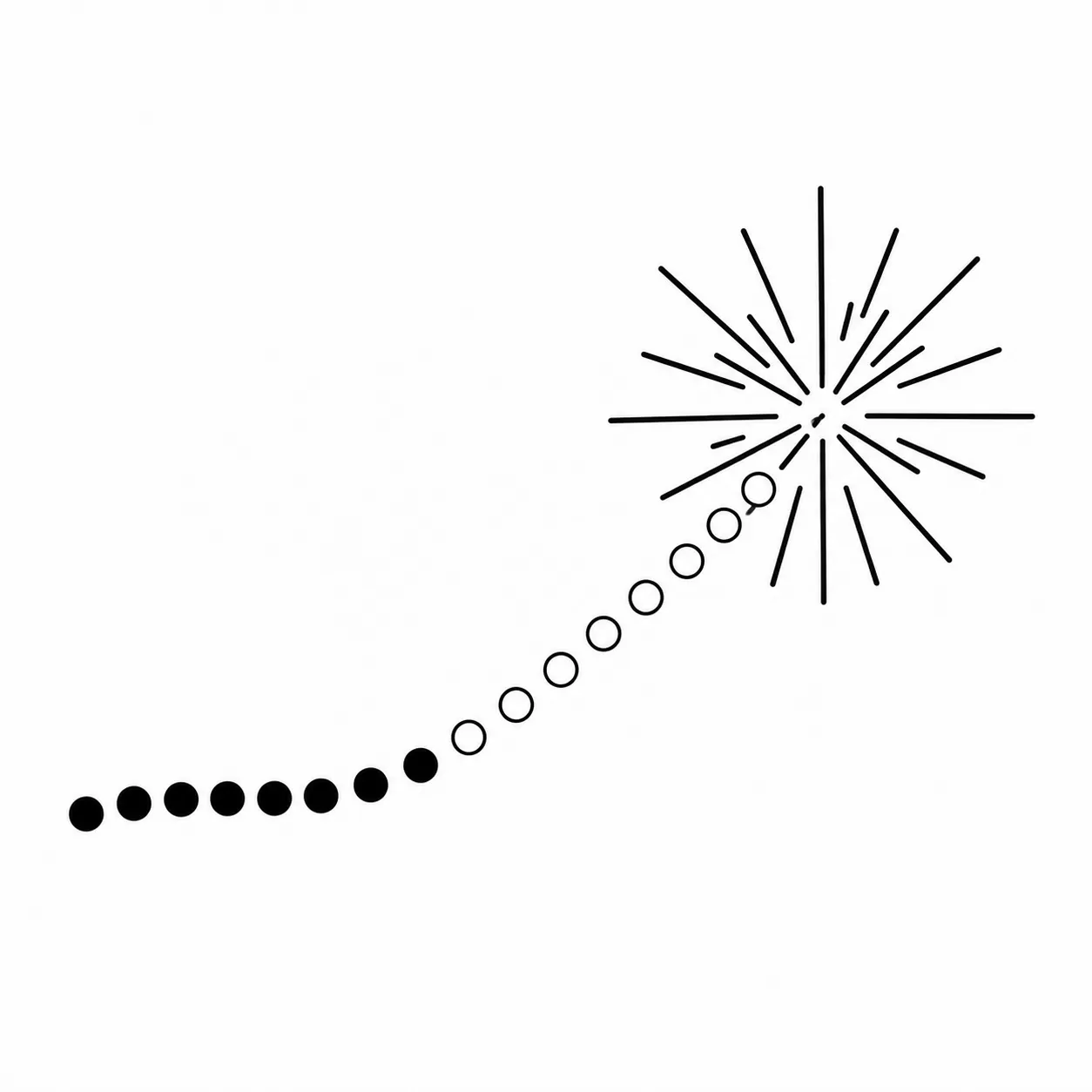 A fuse of dots leading to a firework