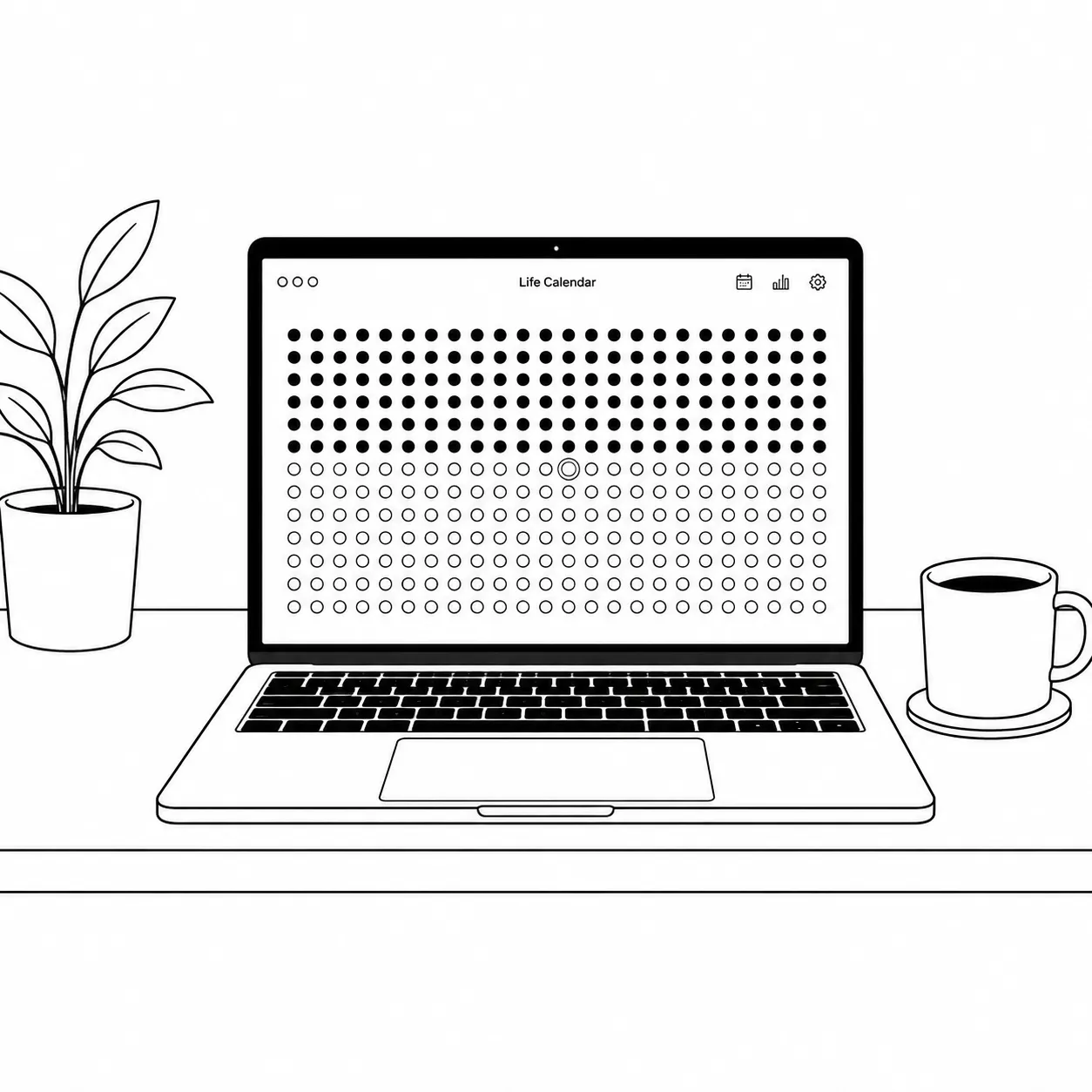 Minimal black illustration of a Mac desk setup