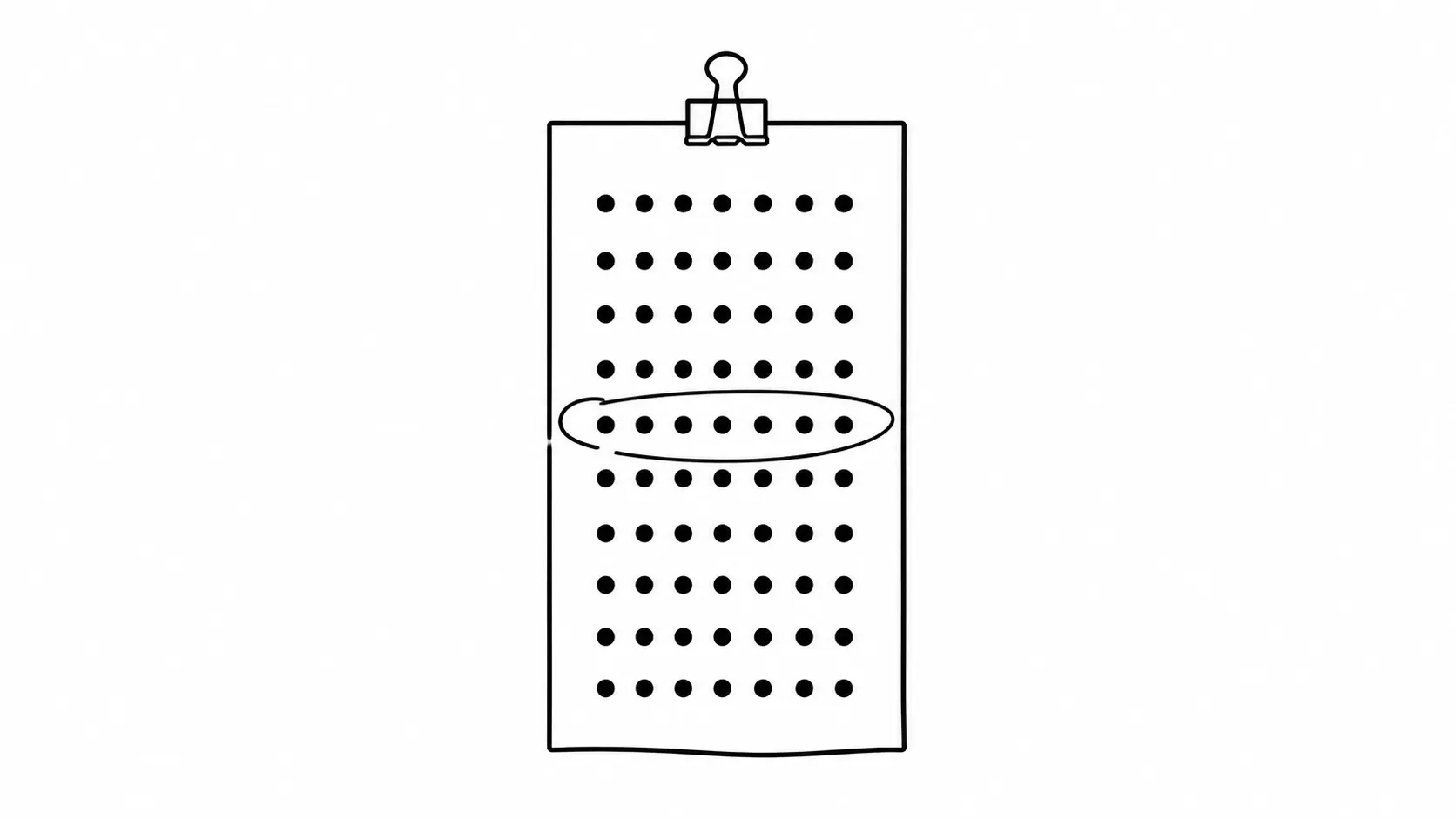 A hanging calendar strip of week rows in dots, one week ringed