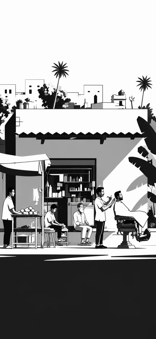 The Barber’s Queue — black and white phone wallpaper