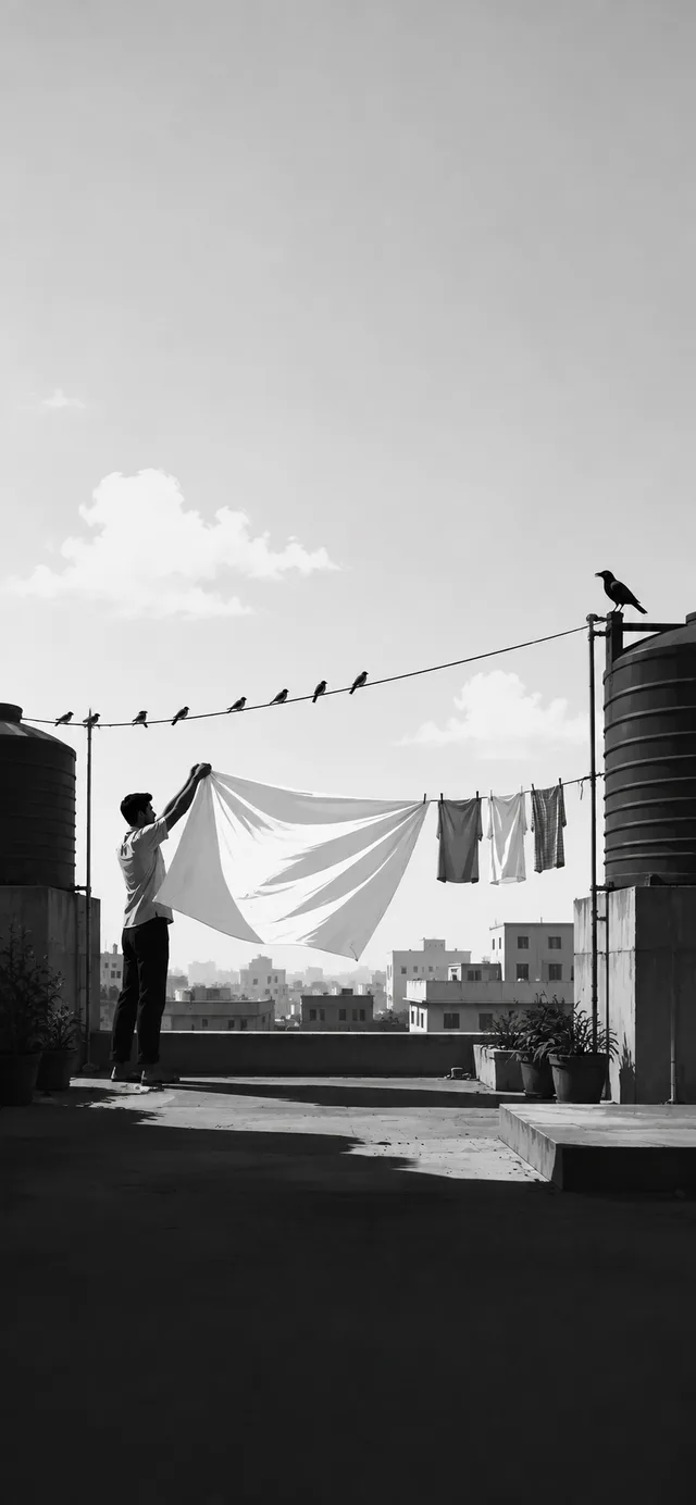 The Laundry Line — black and white phone wallpaper