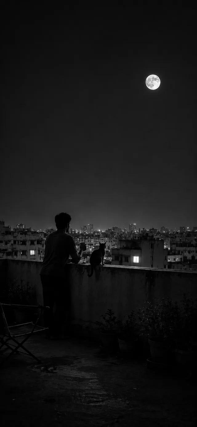 The Night Terrace — black and white phone wallpaper