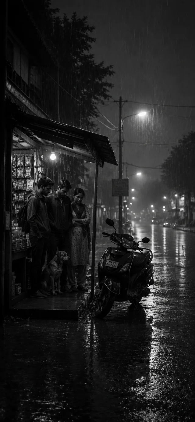 The Rain Wait — black and white phone wallpaper
