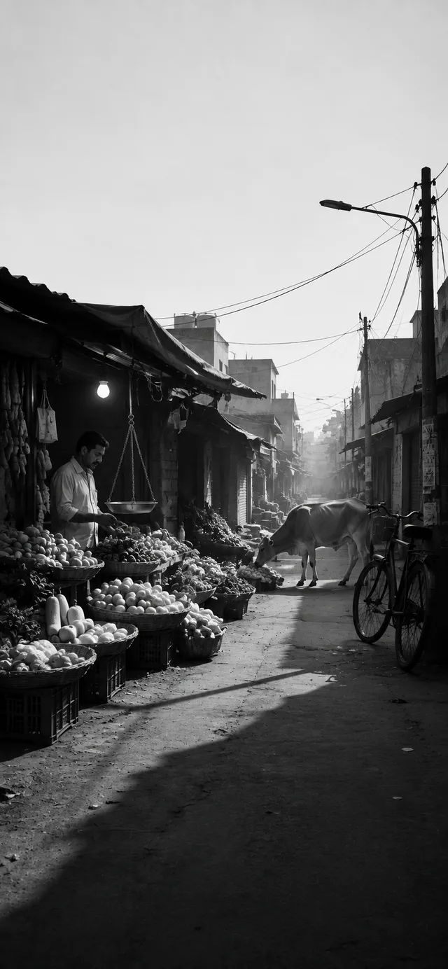 The Vegetable Market — black and white phone wallpaper