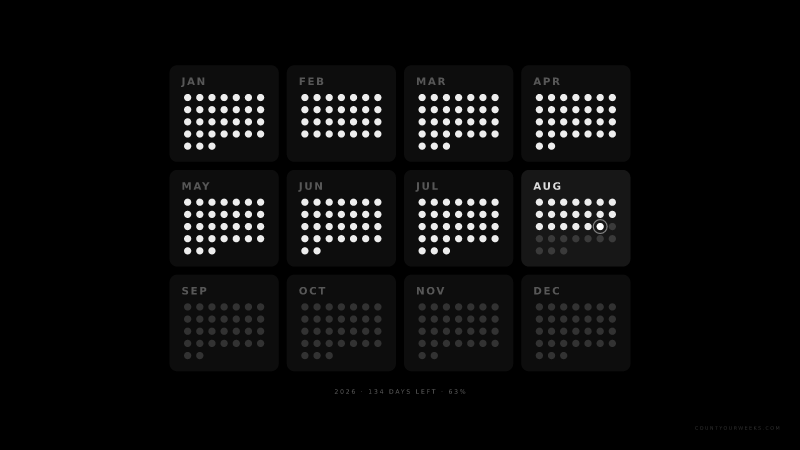 Year progress wallpaper, OLED black theme — minimal dot grid